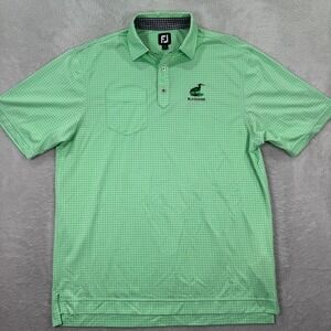 FootJoy Men's Large Golf Polo Shirt Blackstone Green Gingham Logo Short Sleeve